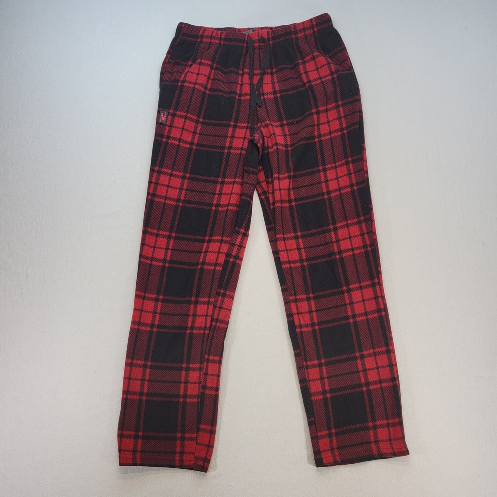 Spyder Pajama Pants Mens Medium Red Black Plaid Fleece‎ Lounge Drawstring